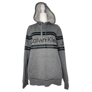 Calvin Klein Jeans Men's Charcoal Pullover Hoodie Stripes Streetwear Lg